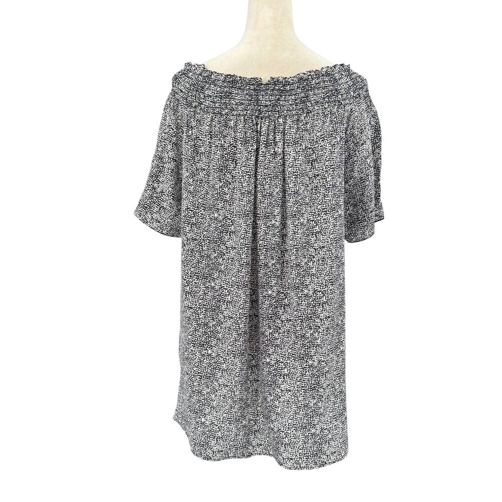 Rungolee Gray & White Print Center Stripe Smocked Off the Shoulder Mini Dress - Picture 3 of 12